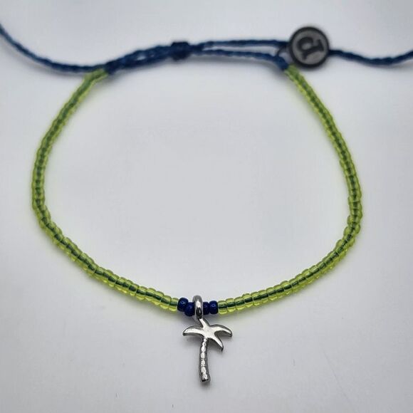 Pura Vida Blue & Green Beaded Adjustable Cord Palm Tree Bracelet - Picture 2 of 3